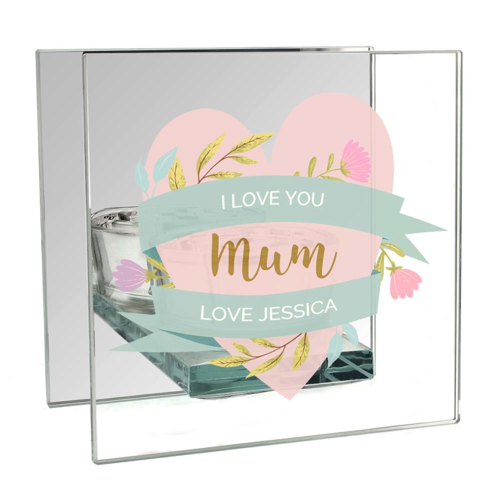 Personalised Floral Heart Mirrored Glass Tea Light Holder £13.49